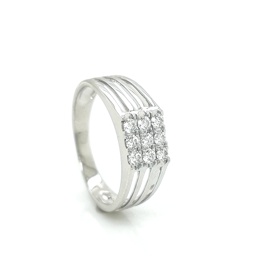Men's Diamond Ring In 18k White Gold.