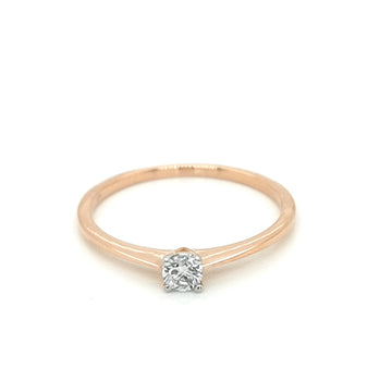 Dainty Solitaire Diamond Ring In 18k Rose Gold.