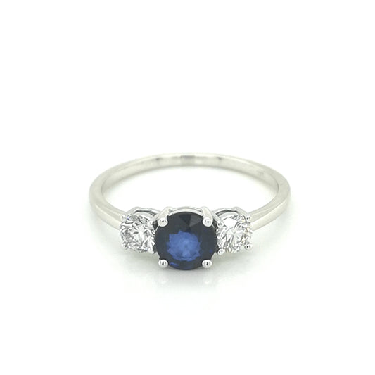 Sapphire And Diamond Trilogy Ring In 18k White Gold.