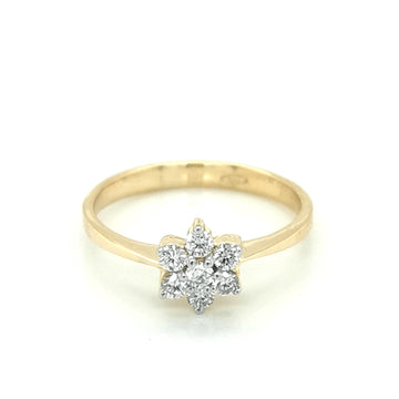 Flower Shape Diamond Ring In 18k Yellow Gold.