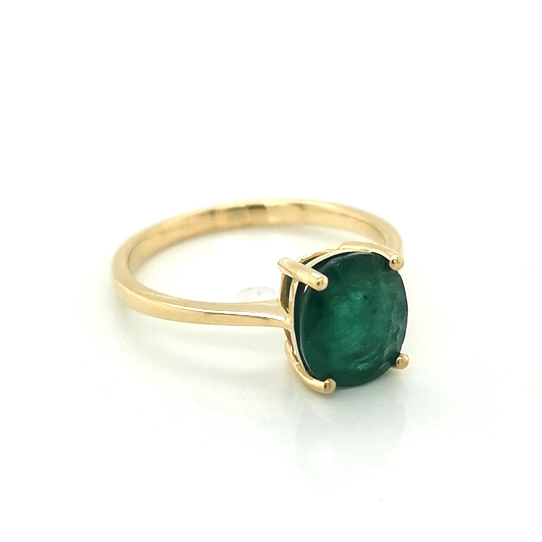 Solitaire Emerald Ring In 18k Yellow Gold.