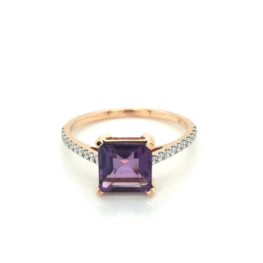 Amethyst And diamond Ring In 18k Rose Gold.