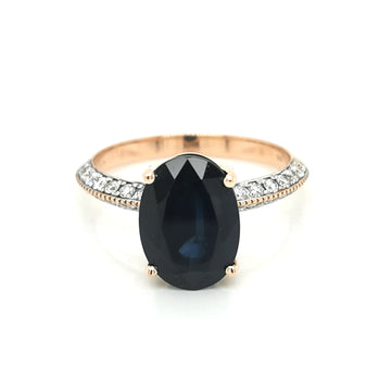 Royal Blue Sapphire And Diamond Ring In 18k Rose Gold.