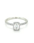 Emerald Cut Solitaire Diamond Ring In 18k White Gold.