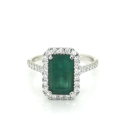 Emerald And Diamond Ring In 18k White Gold.