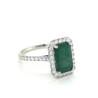 Emerald And Diamond Ring In 18k White Gold.