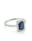 Halo Sapphire And Diamond Ring In 18k White Gold.