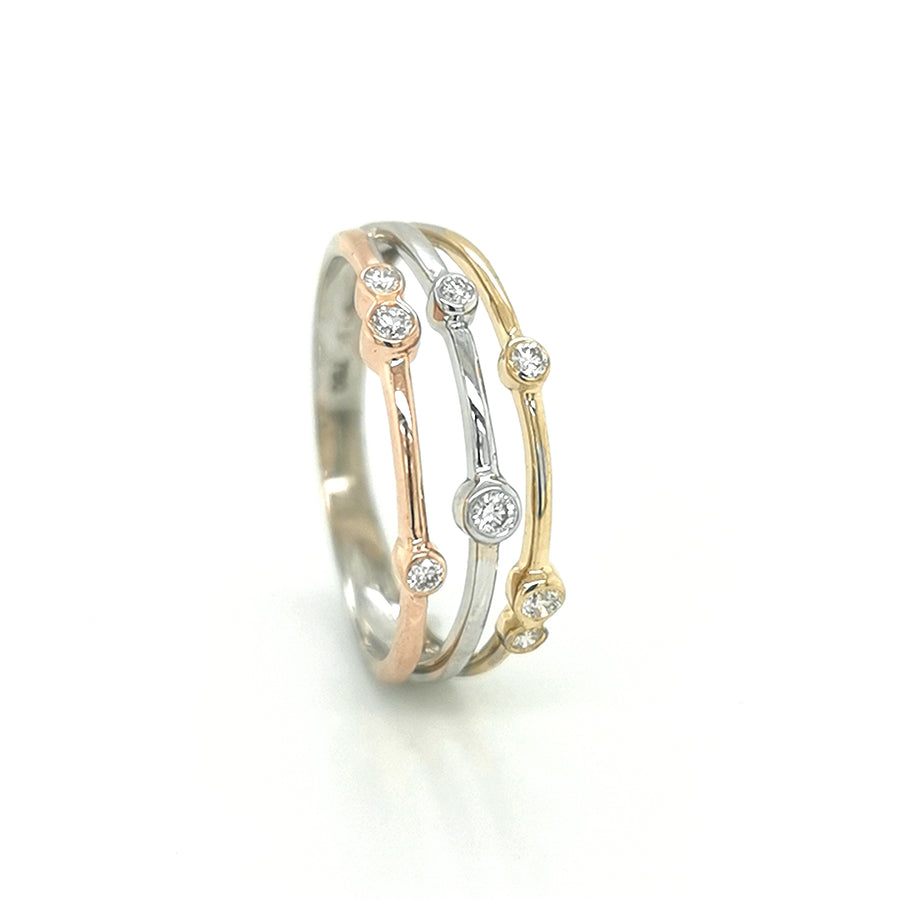 Three Tone Diamond Dress Ring In 18k Gold.
