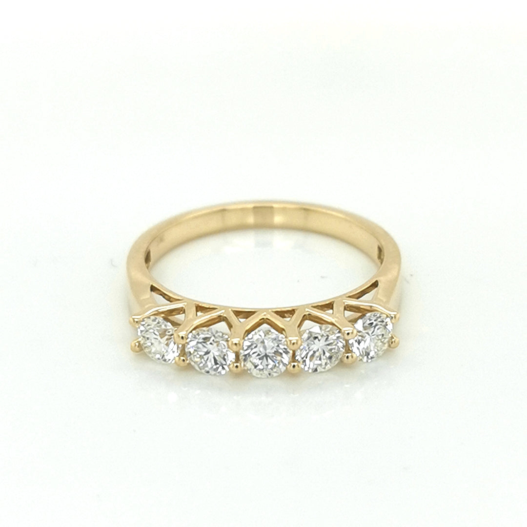 Half Eternity Five Diamond Ring In 18k Yellow Gold.