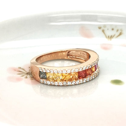Multi Sapphire And Diamond Ring In 18k Rose Gold.