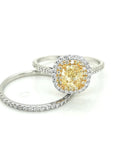 Solitaire Fancy Yellow Diamond Engagement Ring And Wedding Band In 18k White Gold.