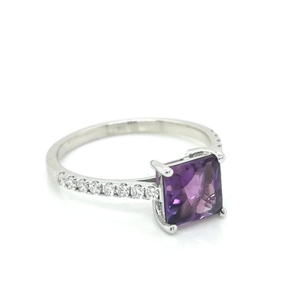 Amethyst And Diamond Ring In 18k White Gold.