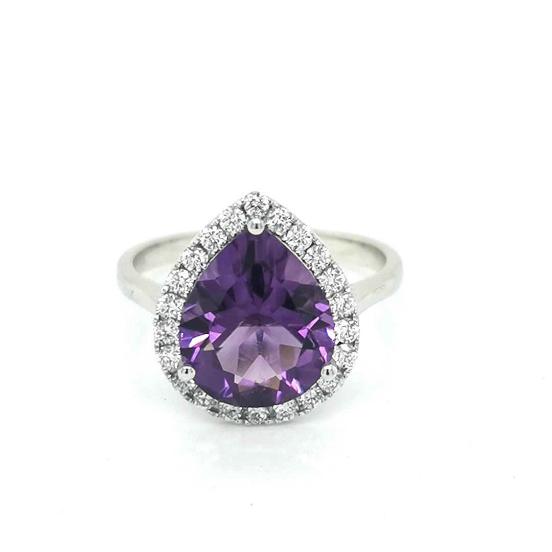 Amethyst And Diamond Ring In 18k White Gold.