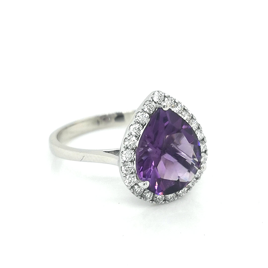 Amethyst And Diamond Ring In 18k White Gold.