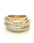 Multiple Row Diamond Cocktail Ring In 18k Yellow Gold.