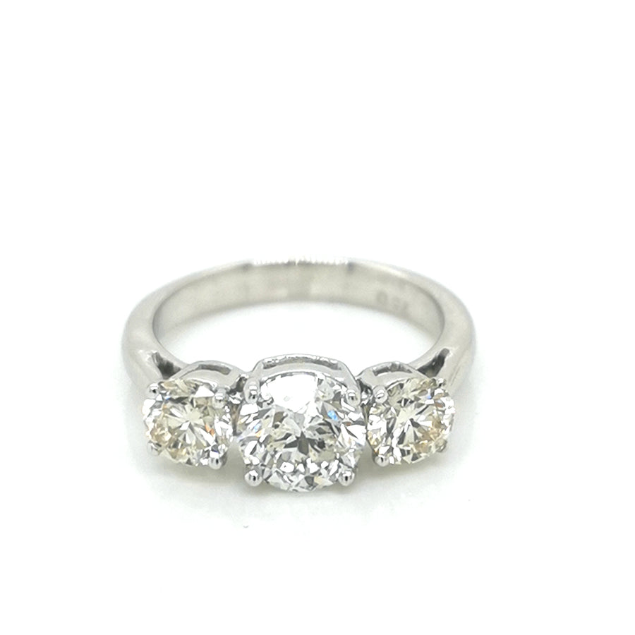 Three Stone Diamond Ring In 18k White Gold.