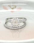 Emerald Cut Solitaire Diamond Bridal Set With Halo In 18k White Gold.