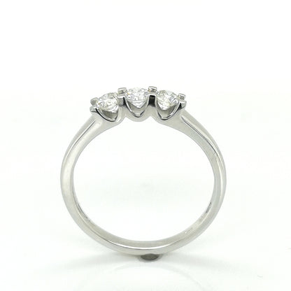 Three Dimond Ring In 18k White Gold.