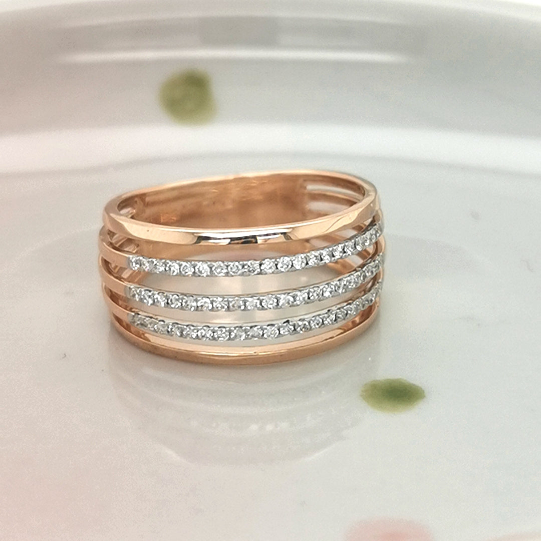 Multiple Row Diamond Dress Ring In 18k Rose Gold.