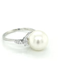 South Sea White Pearl And Diamond Ring In 18k White Gold.