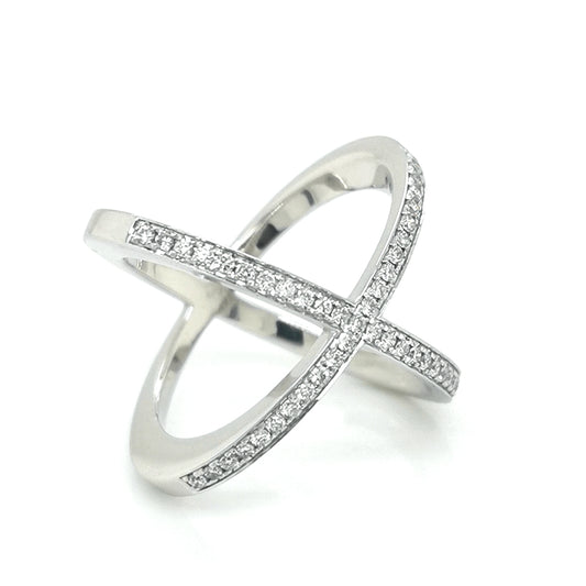 Criss Cross Ring, Cross over Ring, Statement Ring, Dress Ring, X Ring In 18k White Gold.