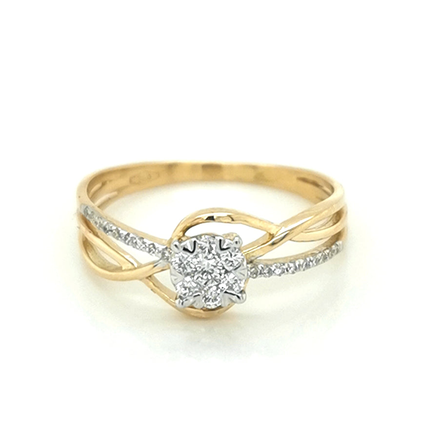 Multiple Row Cross Over Design Diamond Dress Ring In 18k Yellow Gold.