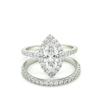 Marquise Diamond Halo Bridal set In 18k White Gold.