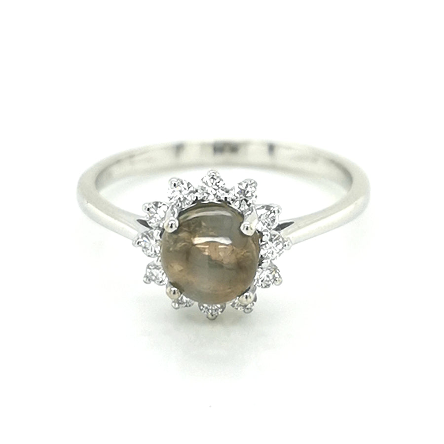 Chrysoberyl Alexandrite And Diamond Ring In 18k White Gold