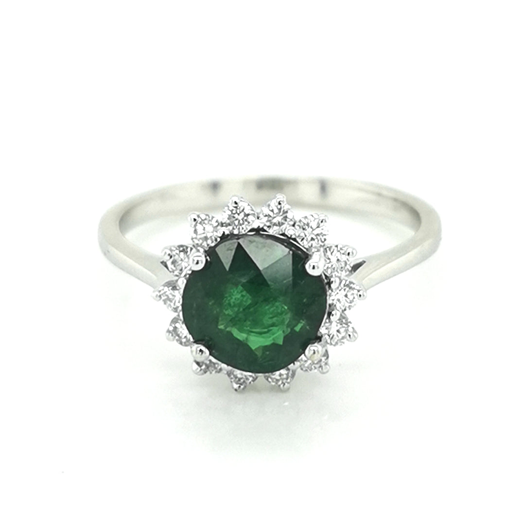 Tsavorite, Green Garnet Halo Ring In 18k White Gold.