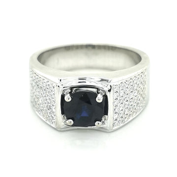 Sapphire And Diamond Men's Ring In 18k white Gold.