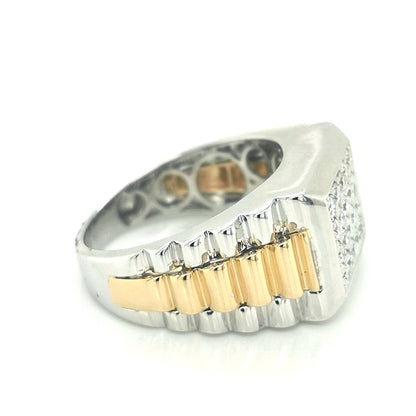 Men's Two Tone Rolex Style Diamond Ring In 18k Gold.