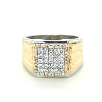 Men's Two Tone Cluster Diamond Ring In 18k Gold.