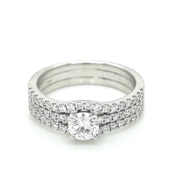 Split Shank Three Row Solitaire Diamond Engagement Ring In 18k White Gold.
