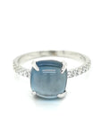 Cabochon London Blue Topaz And Diamond Ring In 18k White Gold.