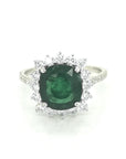 Green Garnet And Diamond Ring In 18k White Gold.