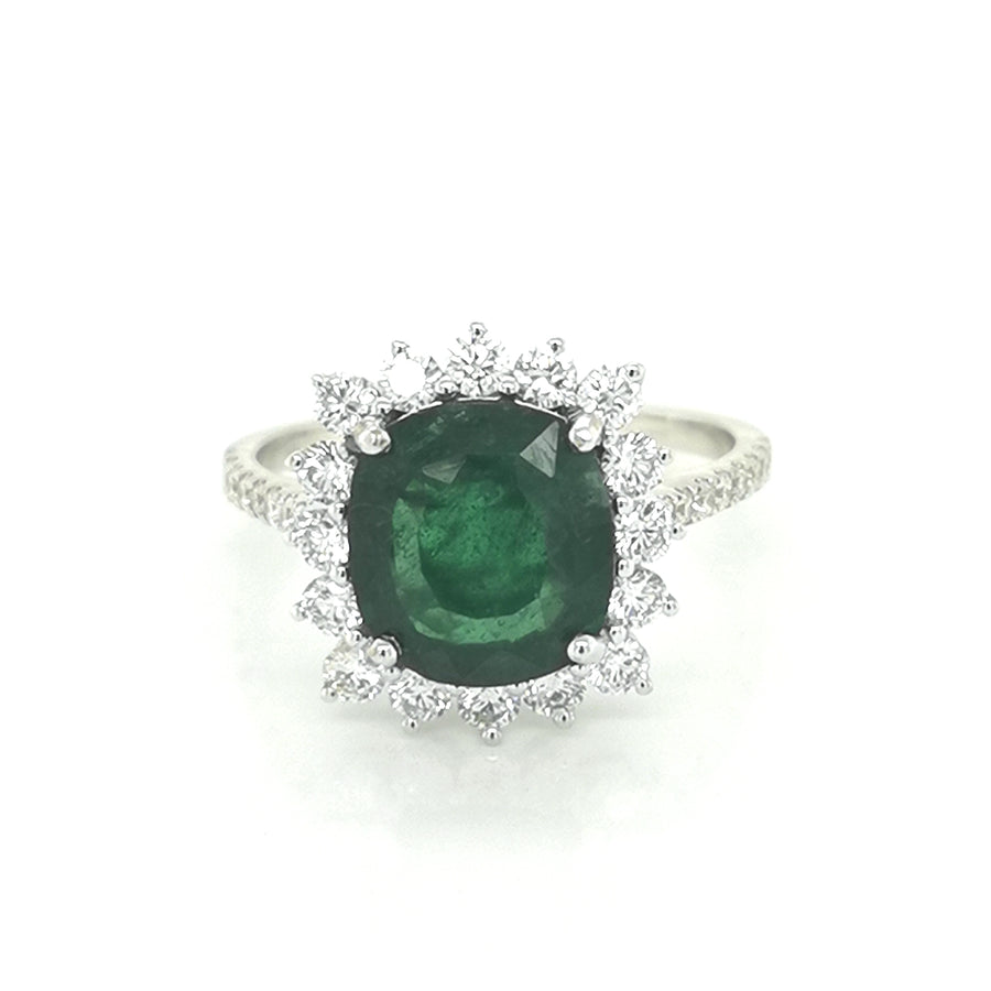 Green Garnet And Diamond Ring In 18k White Gold.