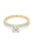 Solitaire Diamond Ring With Accent Diamonds In18k Yellow Gold.