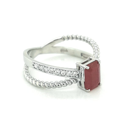 Ruby And Diamond Ring In 18k White Gold.