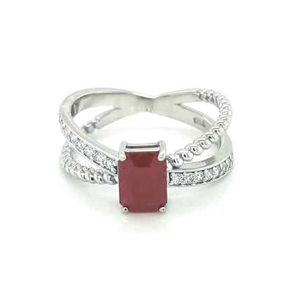 Ruby And Diamond Ring In 18k White Gold.