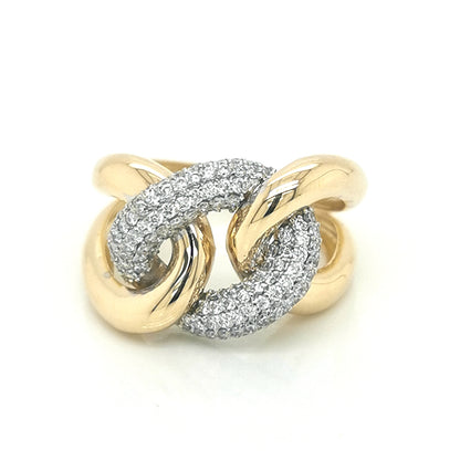 Unisex Cuban Link Chain Design Diamond Ring In 18k Yellow Gold.