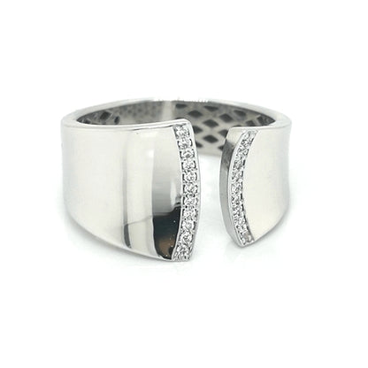 Wide Open Cuff Diamond Ring In 18k White Gold.