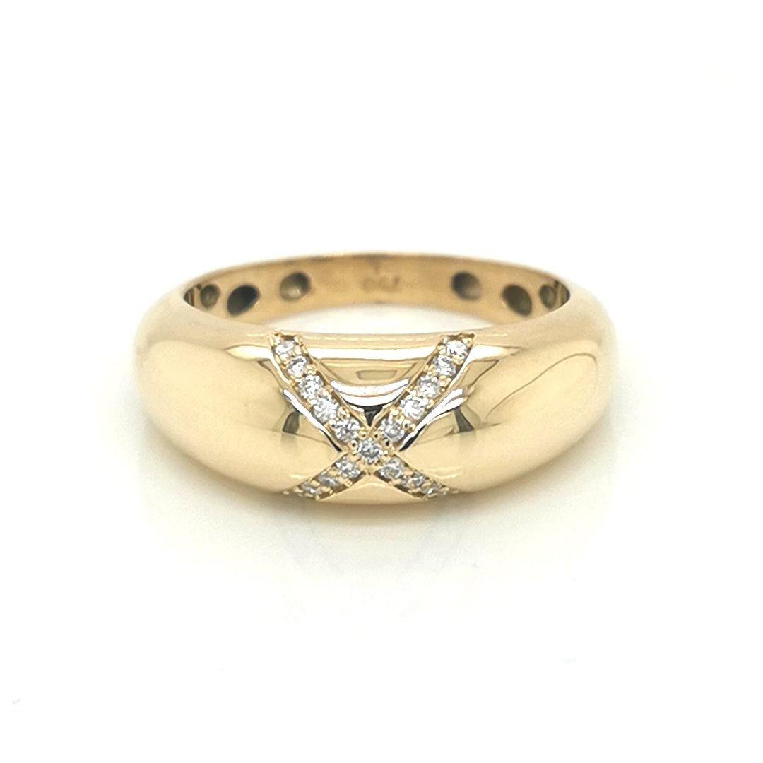 Bombe Ring, With X Motif Diamond Ring In 18k Yellow Gold.