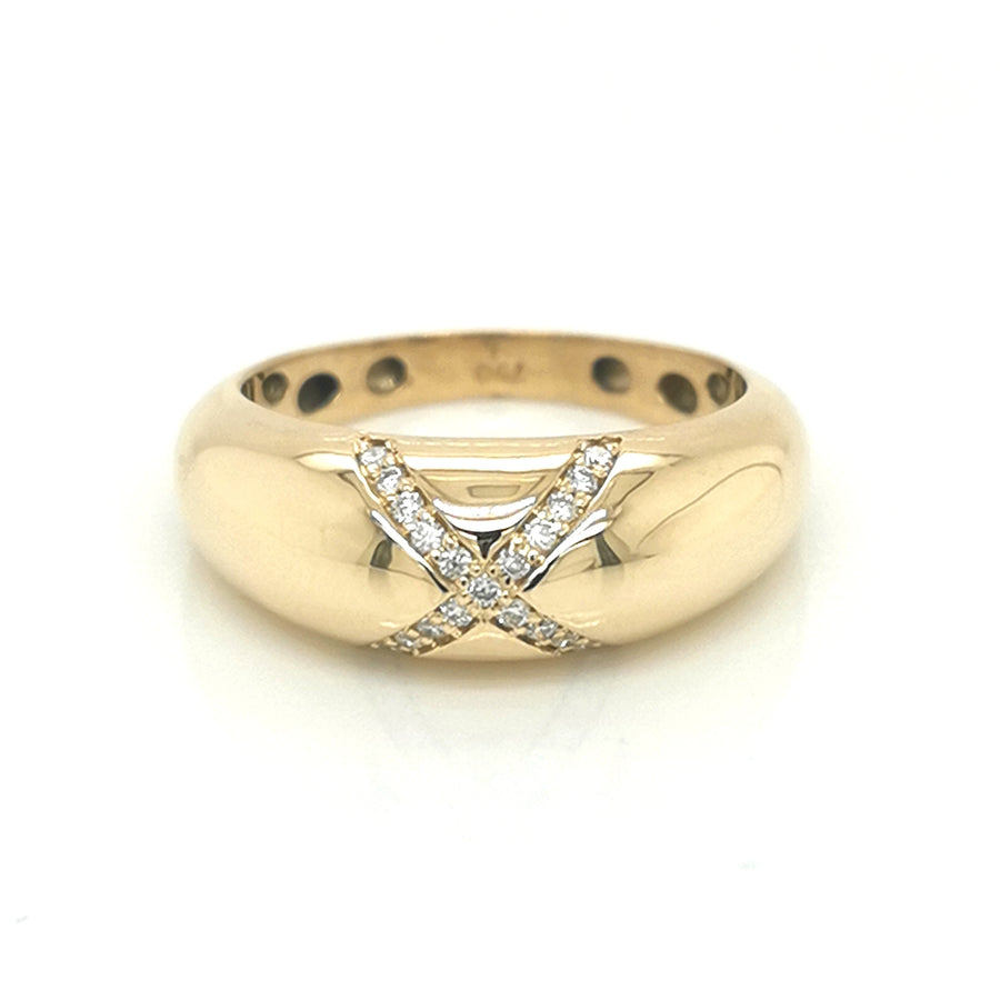 Bombe Ring, With X Motif Diamond Ring In 18k Yellow Gold.