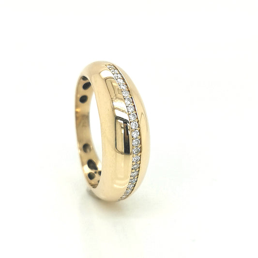 Unisex, Half Eternity, Bombe Diamond Ring In 18k Yellow Gold.
