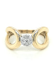 Cluster Set Diamond Ring With A Designer Rounded Wide Band In 18k Yellow Gold.