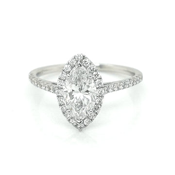 Solitaire Marquise Engagement Ring In 18k White Gold.