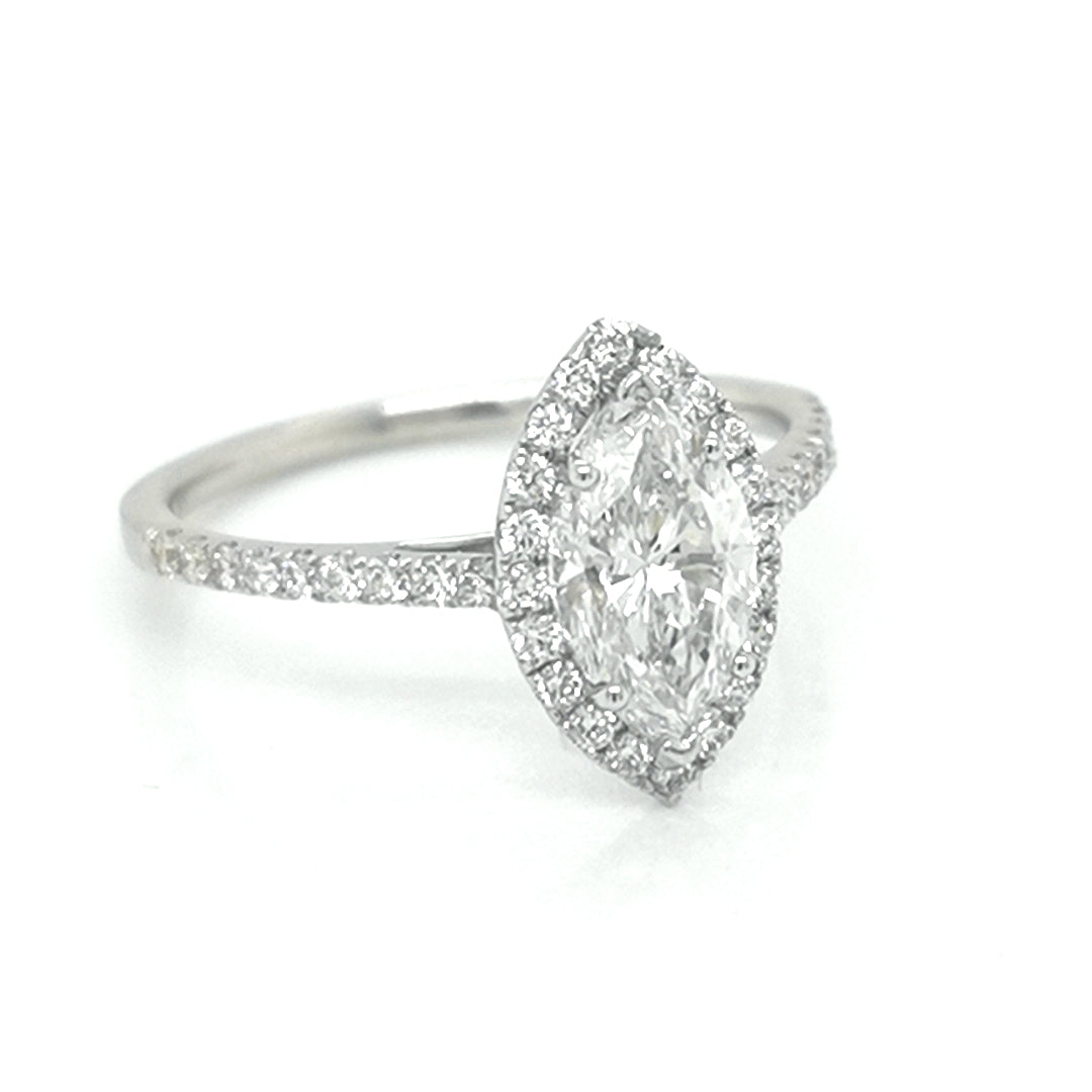 Solitaire Marquise Engagement Ring In 18k White Gold.