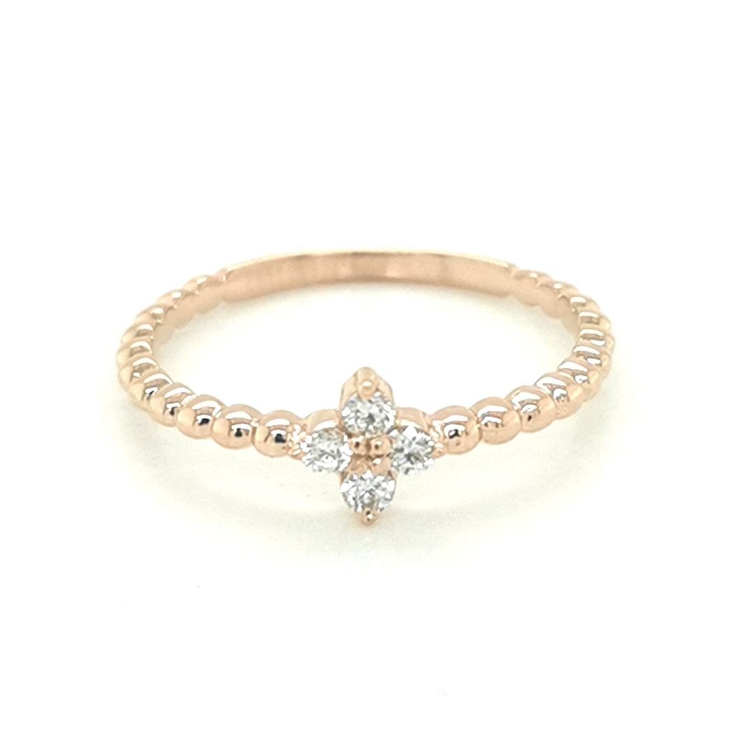 Four Diamond Floral Cluster Ring In 18k Rose Gold.