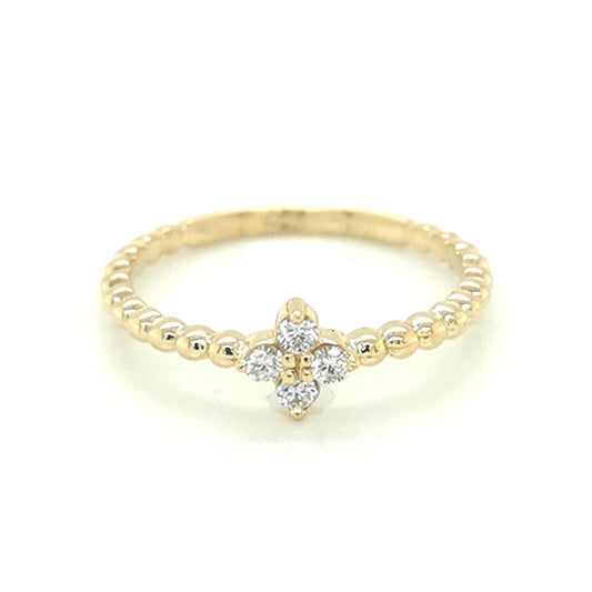 Four Diamond Floral Cluster Ring In 18k Yellow Gold.
