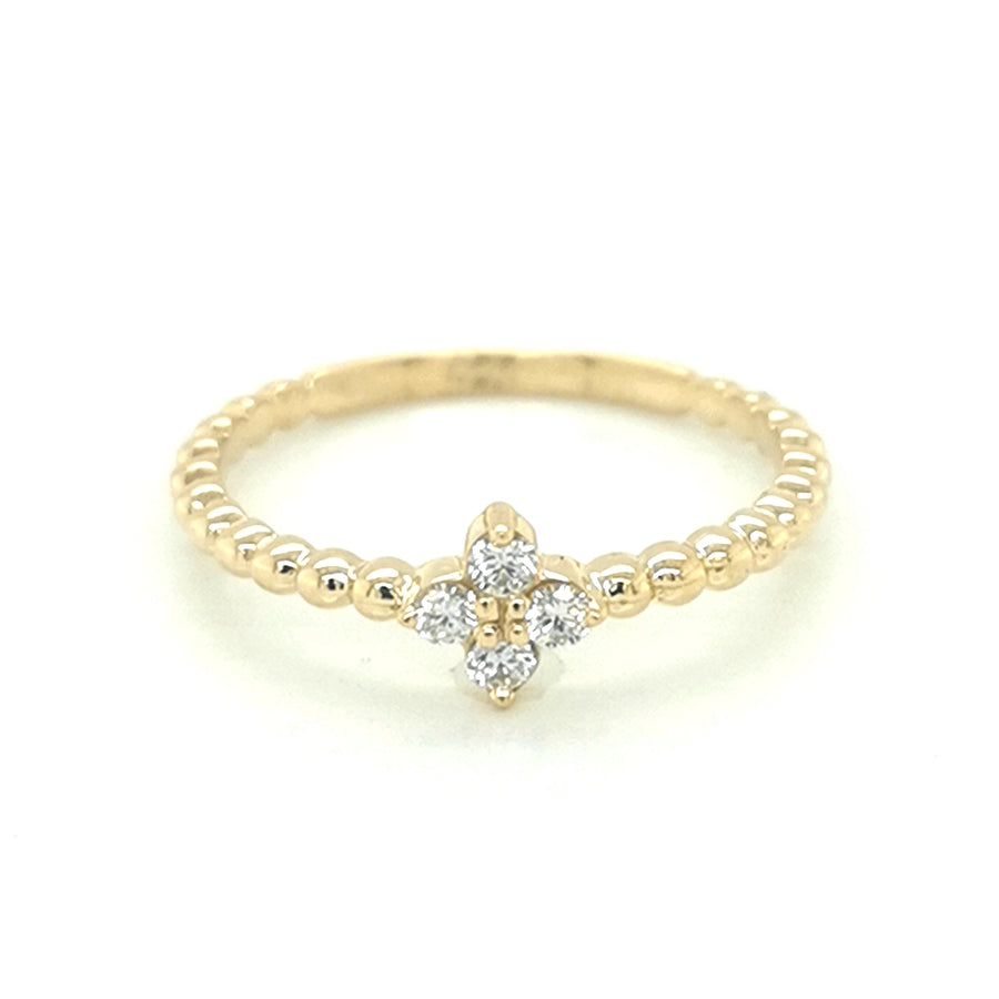 Four Diamond Floral Cluster Ring In 18k Yellow Gold.